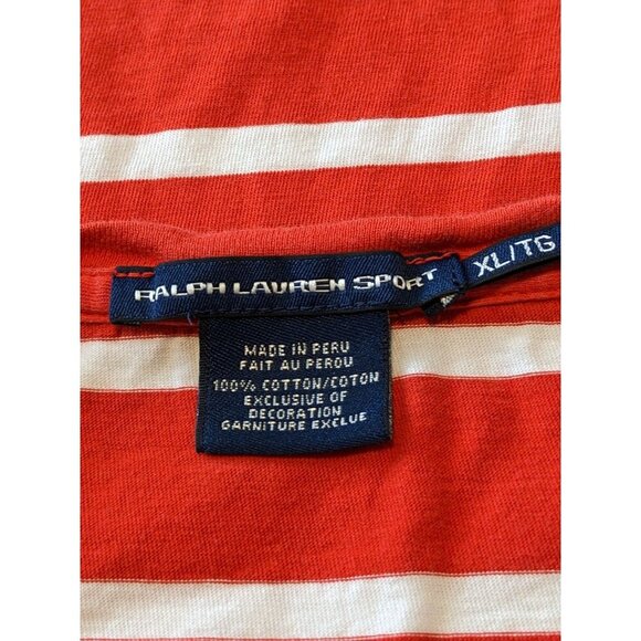 Ralph Lauren Sport Womens XL Striped T Shirt Red White Cotton Short Sleeve - Picture 6 of 6
